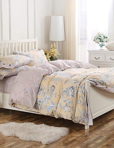 wwgy Simple Opulence100% Cotton Coconut Button Light Yellow Printed Stripe King Queen French Countryside Duvet Cover Set , queen