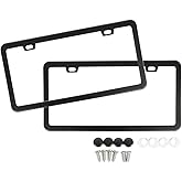 SunplusTrade License Plate Frame Black Matte Powder Coated Aluminum with Screw Caps (2 Pieces)