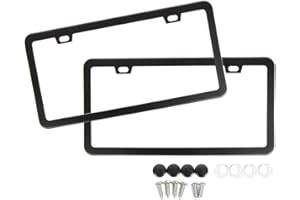 SunplusTrade License Plate Frame Black Matte Powder Coated Aluminum with Screw Caps (2 Pieces)