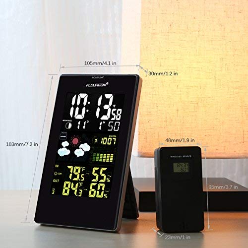 floureon Wireless Weather Station with Digital Alarm Clock Color Display Temperature Humidity Monitor Thermometer Hygrometer