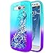 Galaxy S3 Case w/[Screen Protector HD], NageBee Glitter Liquid Quicksand Waterfall Floating Flowing Sparkle Shiny Bling Diamond Girls Cute Case for Galaxy S3 (S III I9300 GS3) -Aqua/Purple