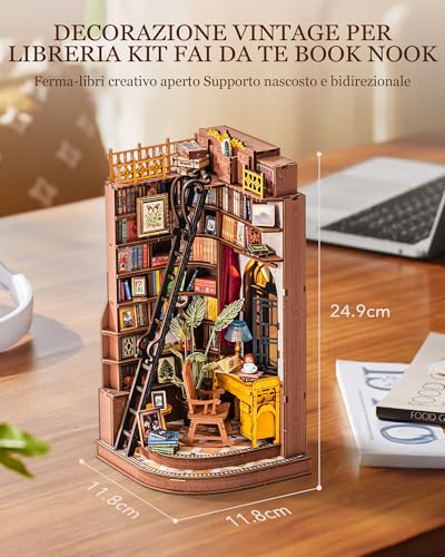 Rolife Book Nook Miniature Kit for Building DIY Booknook Silent Corner Study 3D Wooden Puzzle with Lights Decoration Bookcase Home Model Making for Adults Diorama Modeling
