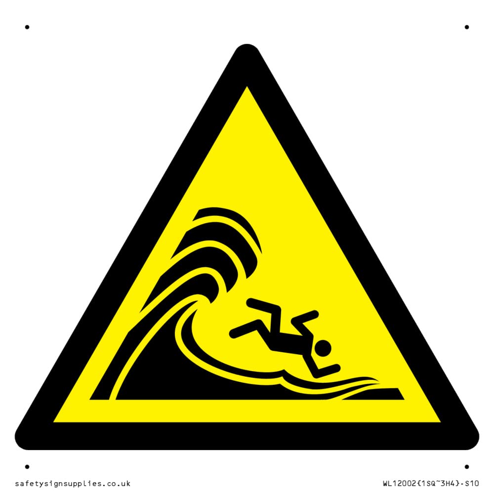 W065 Warning: High surf or large breaking waves Sign - 100x100mm - S10