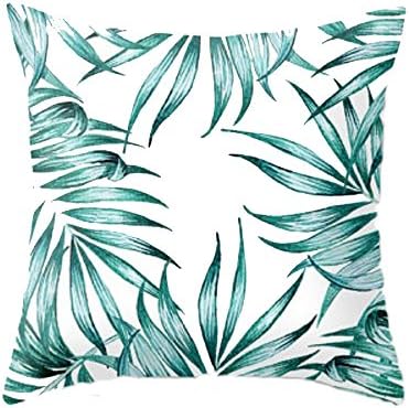 Meihuida Pillow Cases Tropical Rainforest Cushion Cover Leaf Print Pillowcases Home Bed Room Decorative Palm Tree Leaves 17.7 x 17.7 Inch