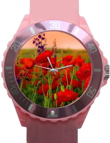 100% Plastic Quartz Watch Gifts Watch Amazing Poppy Flowers Plastic High Quality Watch