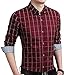 Aiyino Men's 100% Cotton Long Sleeve Plaid Slim Fit Button Down Dress Shirt US M Wine Red