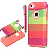 iPhone 5C Case, iPhone 5C case Cute, ULAK Hybrid Hard Pattern with Silicon Case Cover for Apple iPhone 5C case (Water Red / Rainbow)