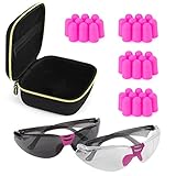 TRADESMART Pink/Clear & Tinted Safety Glasses Pink Pack with NRR33 Earplugs & Protective Case Anti Fog & Anti Scratch Treatment