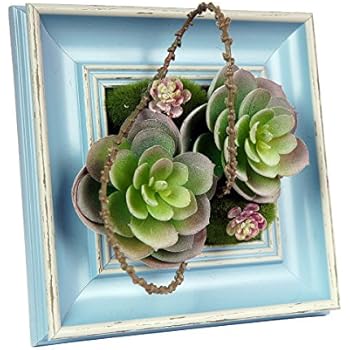 Kumii 3D Artificial Flowers With Wood Frame, Tabletop Frame Desk Decor and Art Home Decor (Small Blue Desk Frame)