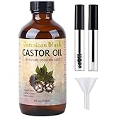 Jamaican Black Castor Oil, Organic Castor Oil Cold Pressed Unrefined Glass Bottle,Rich in Vitamin E, Omega Fatty Acids and Minerals Castor Oil for Face, Hair & Skin, Lashes & Brows, Nail Care 8OZ