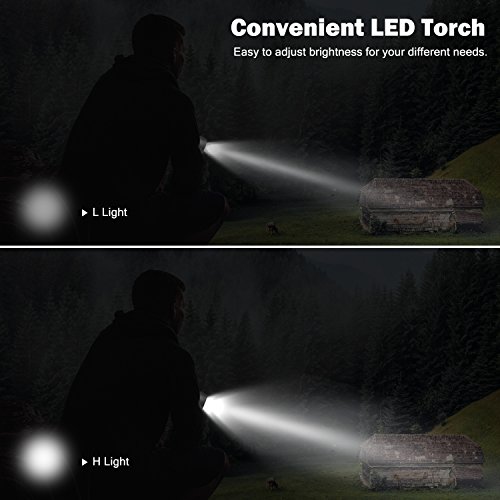 Hand Crank Flashlight Radio, Rhino Valley Portable Rechargable Emergency LED Torch, Multifunction Handy Tool Set and Cellphone Power Bank Charger for Outdoor Camping, Hiking and Home - Black