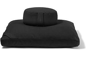 R E N O O Meditation Cushion Set by renoo - Durable Comfortable Organic Cotton, Linen, Hemp - Modern Zafu Zabuton - Buckwheat Kapok Filled Floor Pillow Yoga Bolster in 15 Colors Washable Cover