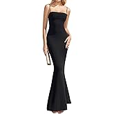 Lunaeu Spaghetti Strap Corset Long Formal Dress Floral Cowl Neck Bodycon Mesh Wedding Guest Maxi Dresses for Women