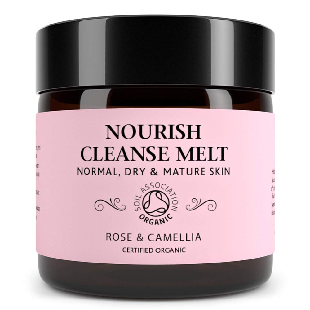 Nourish Luxury Cleansing Melt - Hot Cloth Cleanser Balm Makeup Remover and Skin Moisturiser - 100% Natural & Certified Organic, Rose & Camellia (60g)
