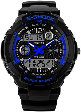 Csmarte Sports Wrist Watch with Date Week Alarm Stopwatch Backlight,Waterproof LED Digital Watch Analog Dual Time Display (blue)