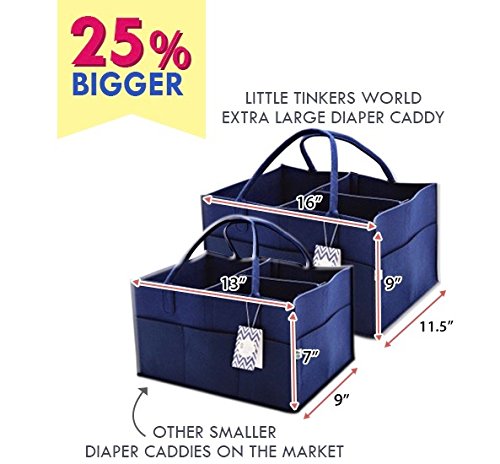 Little Tinkers World Baby Diaper Caddy & Extra Large Organizer For Diapers, Wipes & Nursery Storage Bin – Unisex design - Navy