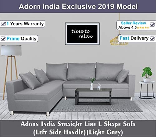 Adorn India Straight Line L Shape Sofa (Left Side Handle)(Light Grey)