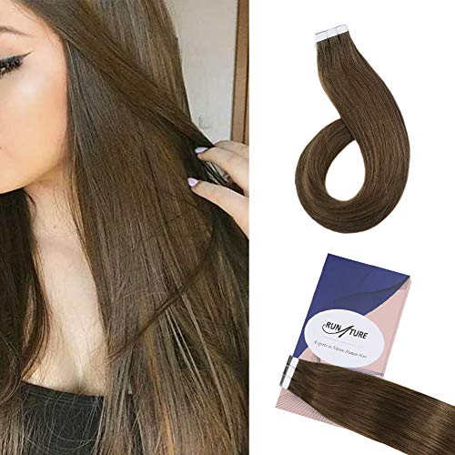 Runature 18inch 50gram Tape In Remy Human Hair Extensions Chestnut