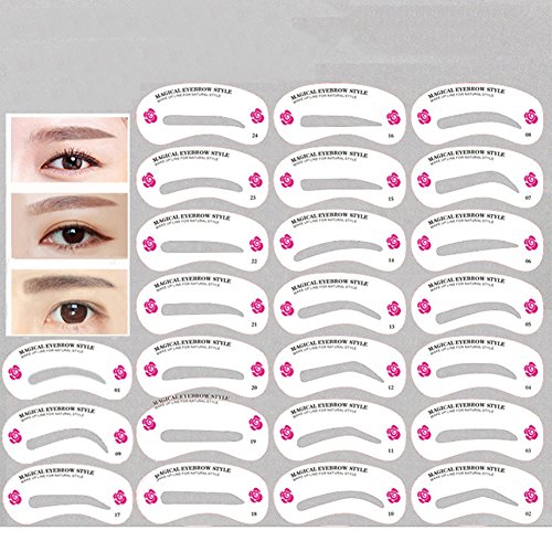 BleuMoo 24 Styles Eyebrow Shaping Stencils Grooming Kit Makeup Shaper Template DIY Tool