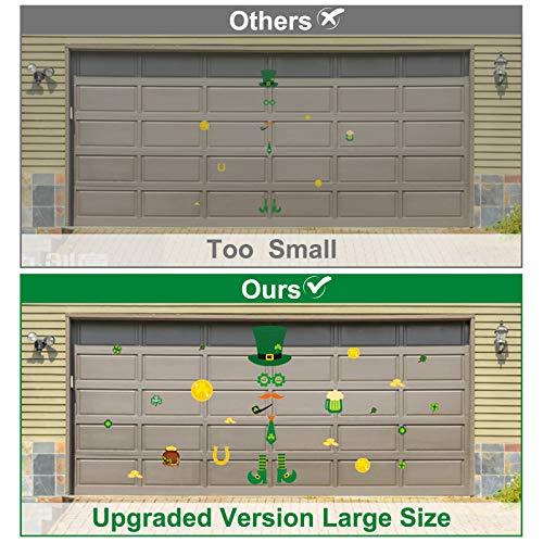 St.Patrick\'s Day Garage Door Decorations-Lrish Clover Green Hat Gold Coins Large Size Reusable PVC Window Clings Stickers Garage Decoration for St Patricks Day Decorations…