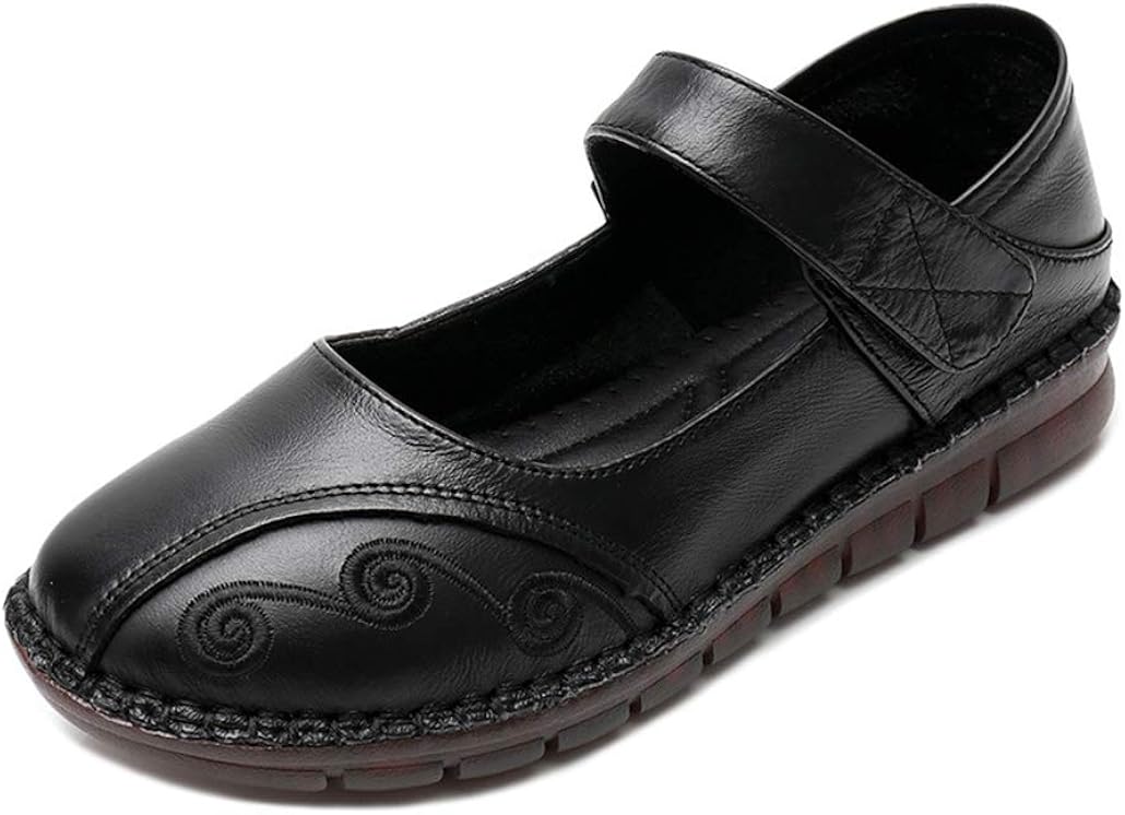 Amazon.com | GCOCO Women's Soft Flat Mary Jane Loafer Genuine Leather Round Toe Nonslip Comfort 