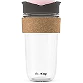 SoleCup. Large Travel Mug - Reusable Insulated Coffee Mug - 18oz/530ml BPA-Free Hot Drink Travel Mug with Lid & Cork Band (Gray and Pink, 18oz)