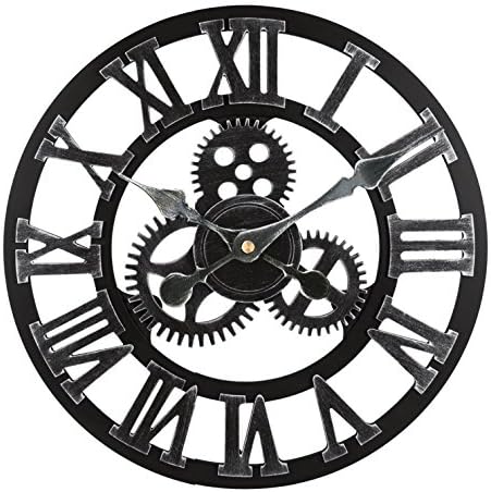 Toright 16Inch Vintage 3D Gear Design Large Round Wooden Wall Clock Home Office Shop Art Décor Silver Color