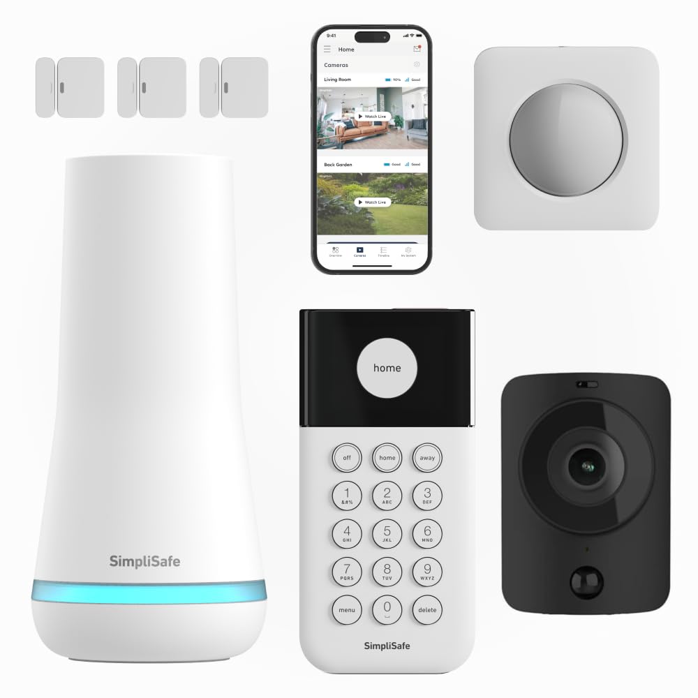 SimpliSafe Home Security System | 7 Piece Home Security Camera & Alarm System with Entry & Motion Sensor - Optional Monitoring Subscription - Compatible with Alexa