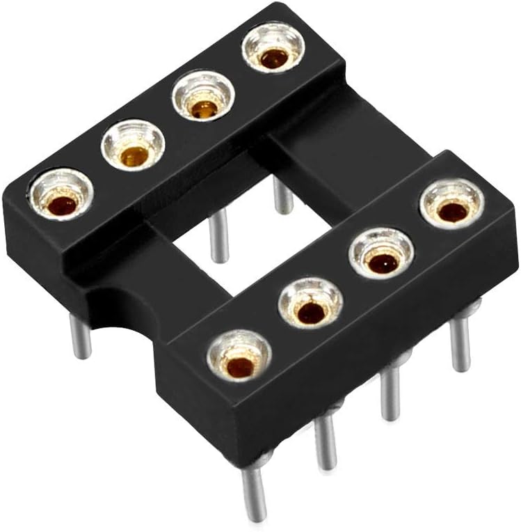 sourcing map 10pcs DIP IC Chip Socket Adaptor 2.54mm Pitch 7.6 Row Pitch 2 Row 8 Round Pins Soldering, Black, 8Pins 10Pcs