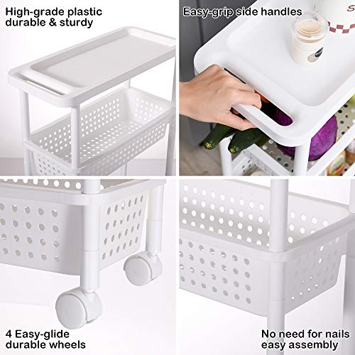 Aogist 3-Tier Slim Storage Cart Utility Storage Tower Mobile Shelving Unit Storage Cart for Kitchen Bathroom Bedroom Office Laundry Room Narrow Places