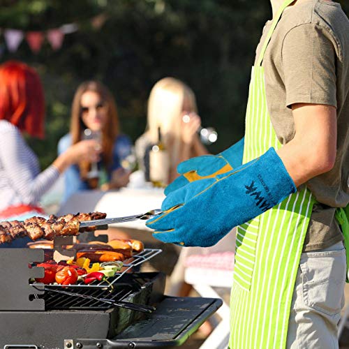 Leather Welding Gloves FIRE/HEAT RESISTANT Baking Barbecue oven BBQ Grill/Pot Holder Welders Gauntlets Rigger Fireplace Outdoor Working Work Gloves Mitts Blue - 14"!!!! - Thumbnail 2