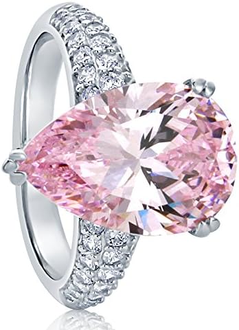 DoubleAccentSterling Silver Ring Pear Cut 5.75 carat Super Light Pink CZ Stone Cocktail Ring 15.5MM (Size 5 to 10)