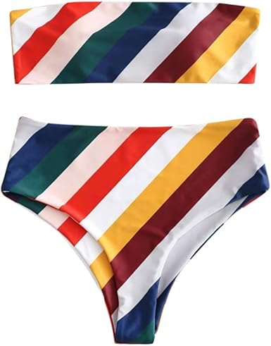 rainbow striped bandeau bikini