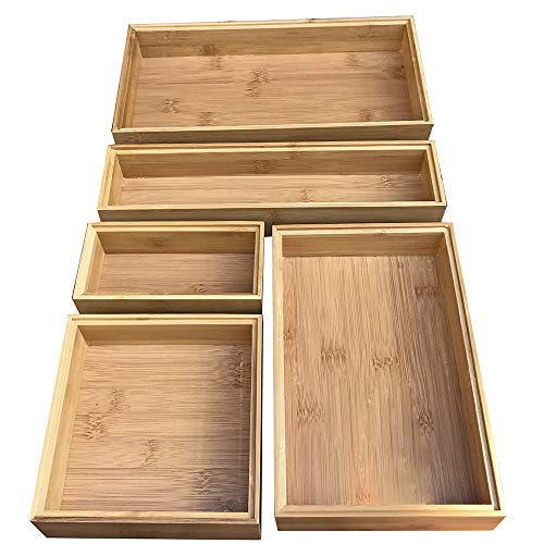 Simhoo Bamboo Stackable Drawer Organizer and Desk Storage Box/Tray for