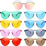 Blulu Round Rimless Sunglasses Tinted Eyewear Transparent Candy Color Sunglasses (Color Set 1, 9 Pieces)