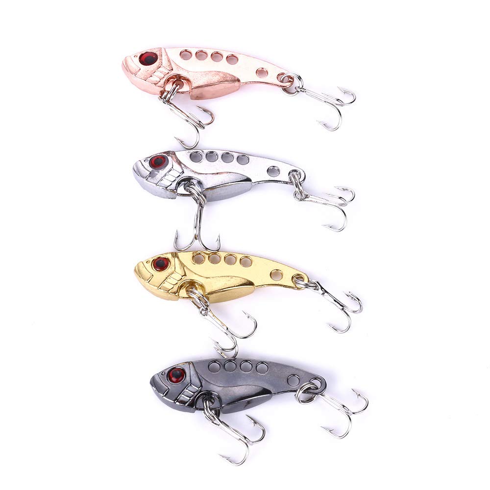 CENPEK Metal VIB Fishing Lures, 4PCS 35mm Crankbait Fishing Spinner Blade with Treble Hooks for Freshwater Saltwater