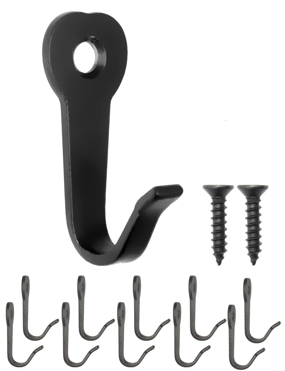 FUXXER® - Black Iron Classic Coat Hooks, Set of 10, 39 x 22 mm, Vintage Country House Style