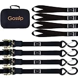 GOSSIP Ratchet Tie Down Straps - 15 Ft Long 2059 lb Break Strength Lab Tested - 4 Pk Premium Heavy Duty Cargo Straps & Soft Loops, Vinyl Coated Full Bent Closed S-Hook & Ergonomic Rubber Coated Handle