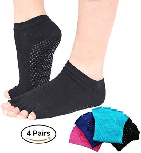 Toe Yoga Pilates Barre Socks with Grips for Women Toe Separator Yoga Pilates Socks (black/blue/pink/Indigo)
