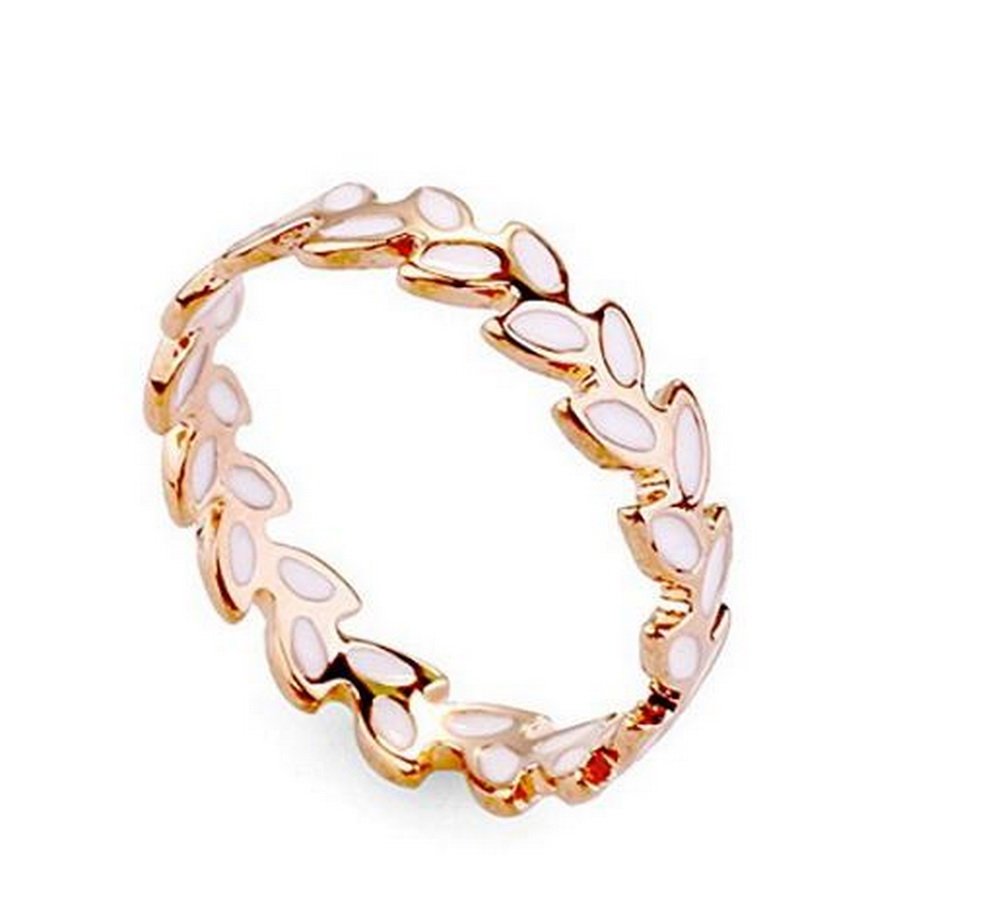 White Enamel Accent Olive Branch Design Band Ring