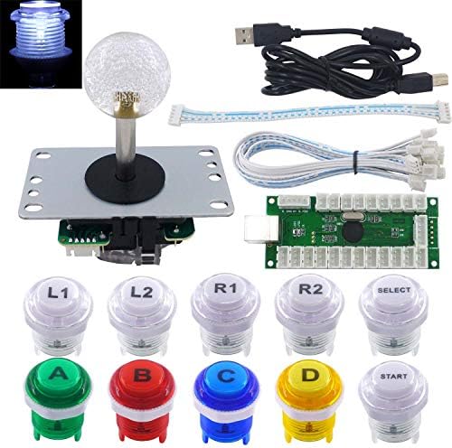 Kit DIY Per Arcade Game SJ@JX – Stick 8 Direzioni, 6 Pulsanti Con LED Logo, Encoder USB, Per PC MAME E Raspberry Pi