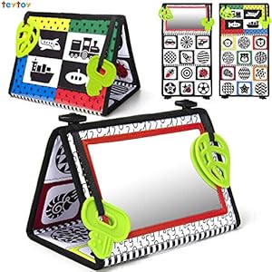 teytoy Tummy Time Mirror Toys, High Contrast Baby Sensory with Teether, New Born Toys Flip Mirror for 0-6 Months Infants…