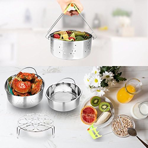 Flourance Instant Pot Accessories for 6 qt 8 qt Includes:Steamer Basket,Insert Pan,Egg Steamer Rack,Jar Lifter.4 Sets of Pressure Cooker Accessories,Stainless Steel