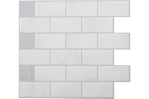 Smart Tiles Peel and Stick backsplash tiles, Subway Grey/White, 10 Wall Panels (10,95"x9,7") for Kitchen Backsplash & Bathroo