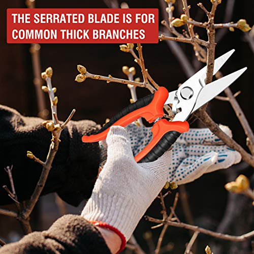 Sécateur de Jardin, Secateur force cisaille jardinage en acier inoxydable Sharp avec sac de rangement, mécanisme de verrouillage et poignée antidérapante pour tiges de branches, fleurs, haies, fruits