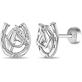 In Season Jewelry Horse Stud Kids Earrings - 925 Sterling Silver Hypoallergenic Earrings for Girls with Secure Push Back Locking - Safe & Comfortable for Kids & Little Girls