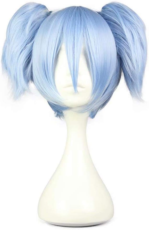 Kadiya Short Straight Blue Anime Convention Fan Costume Disguise Cosplay Party Wig with Ponytail