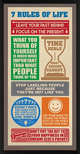 The 7 Rules Of Life Motivational Happiness Quotes Decorative Print (Framed 12×24 Poster)