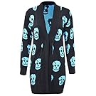 Thever Women Ladies Halloween Skull Skeleton Print Open Front Knitted Cardigan (X/L(14-16), Aqua)