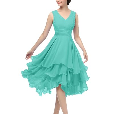 Uther Short Bridesmaid Dress Chiffon Formal Prom Dresses V-Neck Party Gown Sleeveless